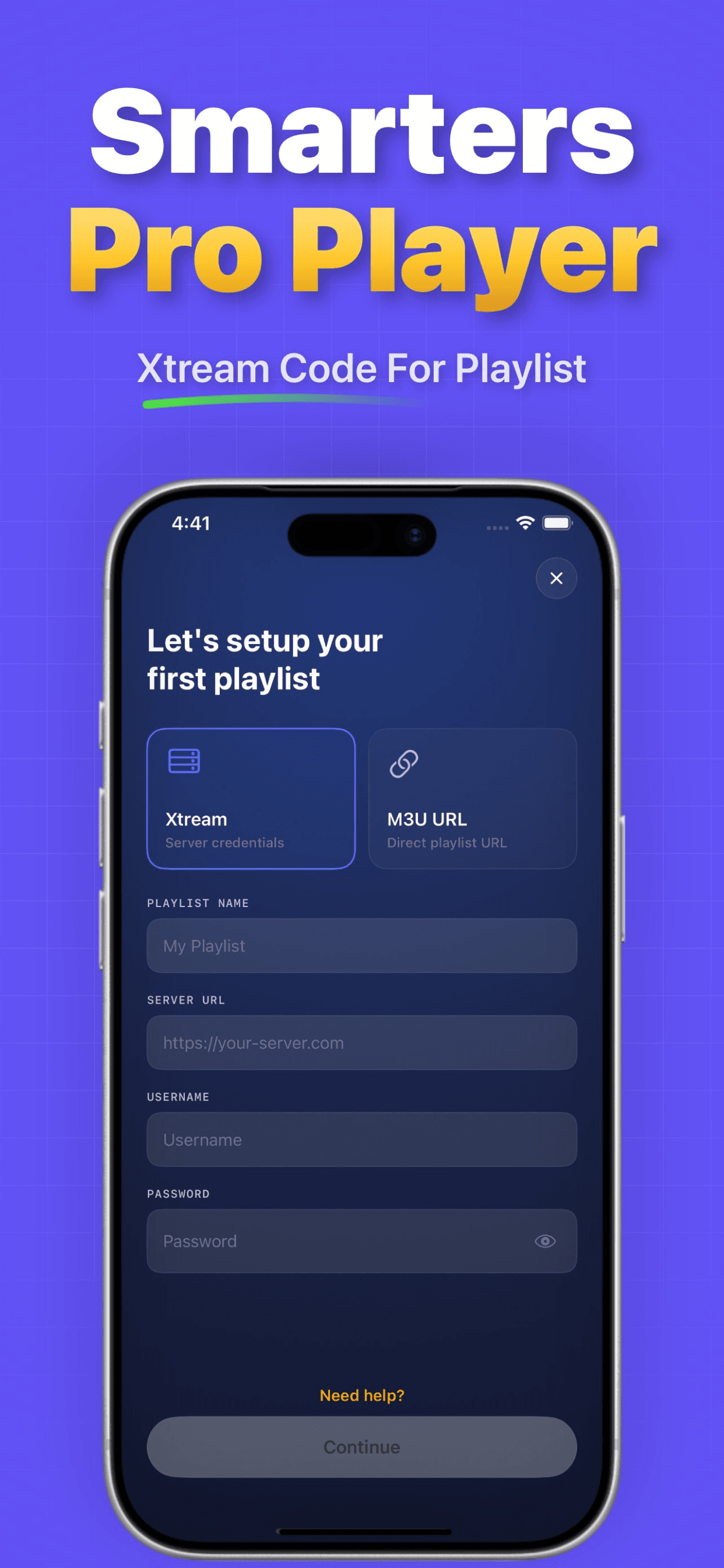 Xtream credentials playlist setup on iPhone